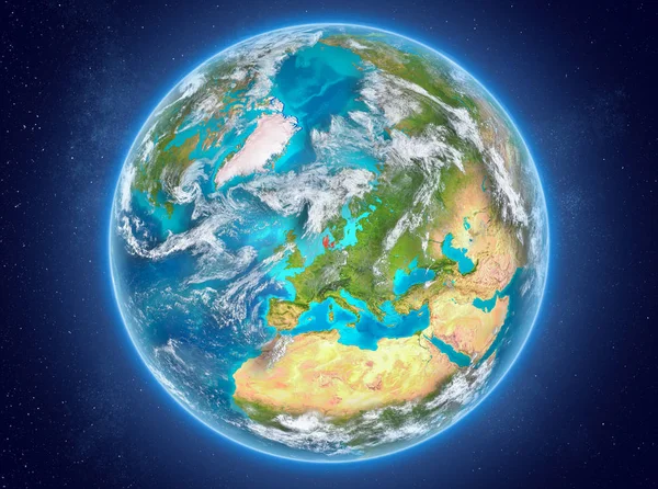 Denemarken op de planeet aarde in de ruimte — Stockfoto