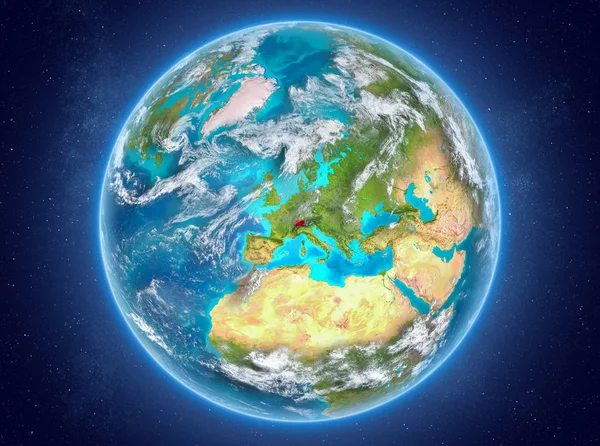 Zwitserland op de planeet aarde in de ruimte — Stockfoto