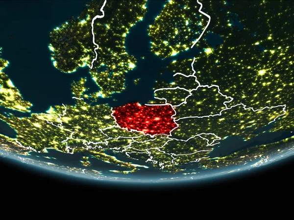 Poland on Earth from space at night — Stock Photo, Image