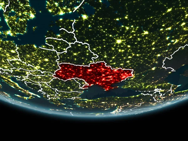 Україна на землі з космосу вночі — стокове фото