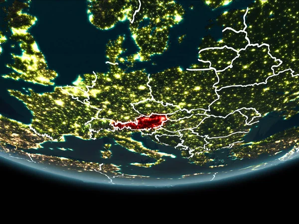 Rakousko na zemi z vesmíru v noci — Stock fotografie