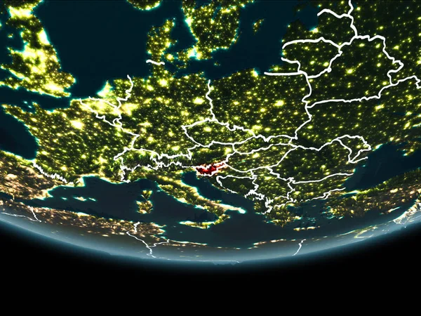 Словенія на землі з космосу вночі — стокове фото