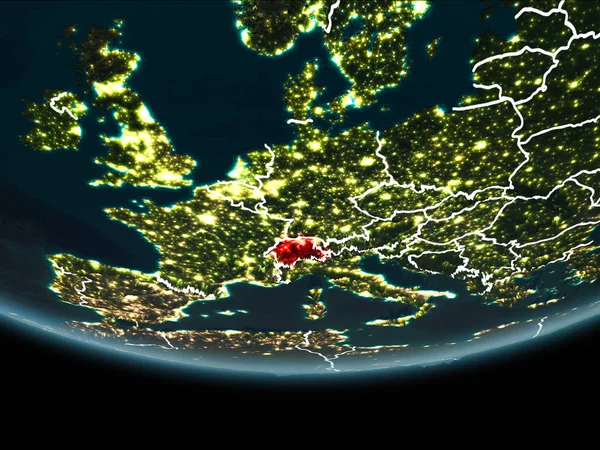 Швейцарія на землі з космосу вночі — стокове фото