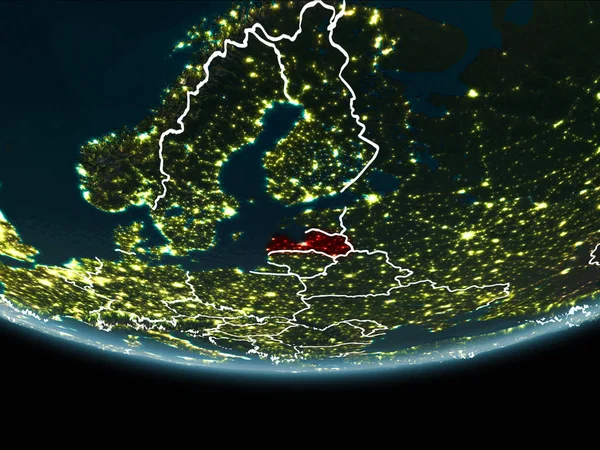 Letónia na Terra a partir do espaço à noite — Fotografia de Stock