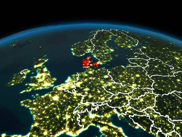 Dánsko na zemi v noci — Stock fotografie