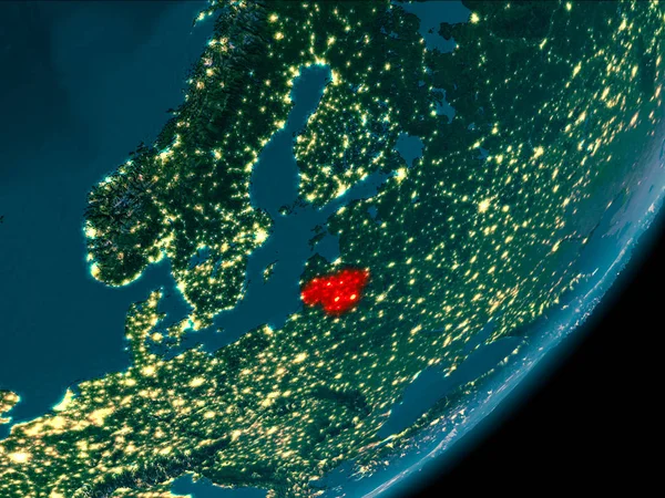 Litouwen vanuit de ruimte bij nacht — Stockfoto