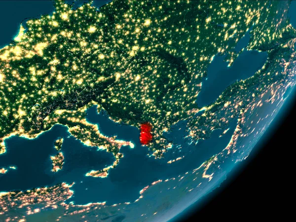 Албания ночью из космоса — стоковое фото