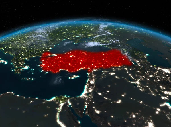 Turecko z vesmíru v noci — Stock fotografie