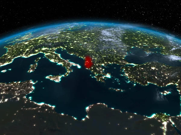 Албания ночью из космоса — стоковое фото