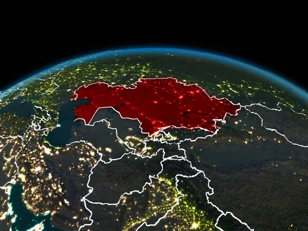 Kazakstan på jorden på natten — Stockfoto