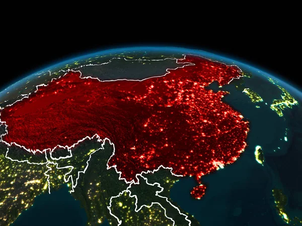 China on Earth at night — Stock Photo, Image