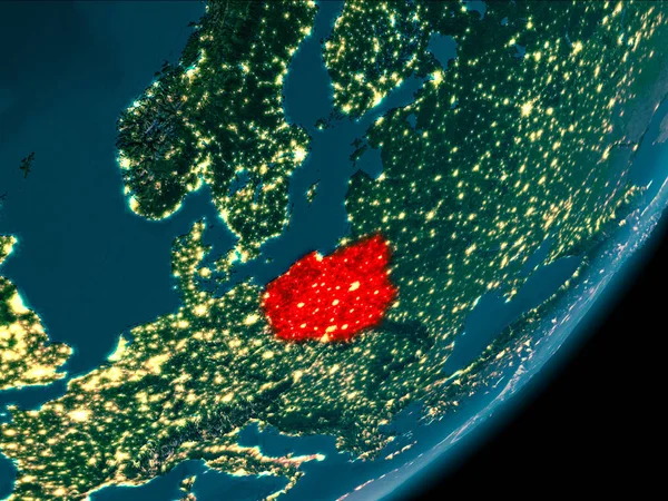 Polonya gece uzaydan — Stok fotoğraf