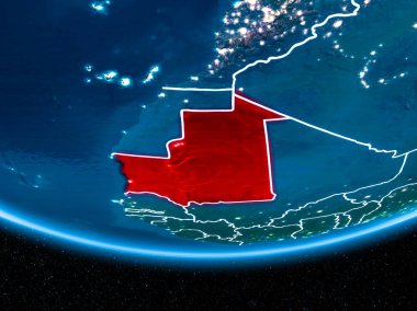 Planet Earth gece uzaydan Moritanya