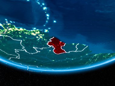 Planet Earth gece uzaydan Guyana