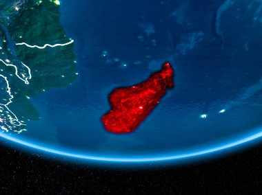 Madagaskar Planet Earth gece uzaydan