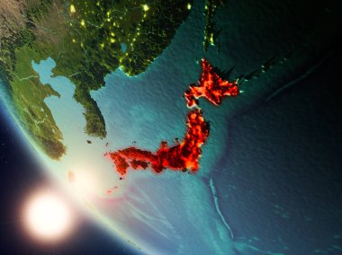 Yeryüzünde günbatımı sırasında Japonya