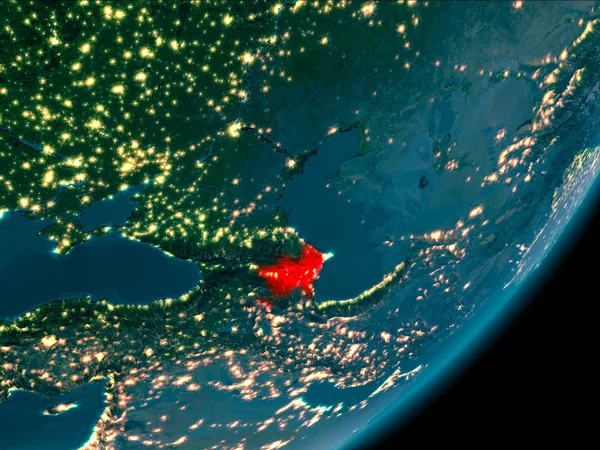 Азербайджан из космоса ночью — стоковое фото
