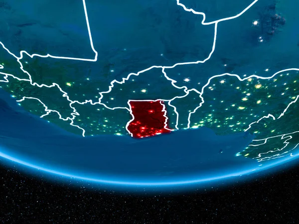 Ghana on planet Earth from space at night