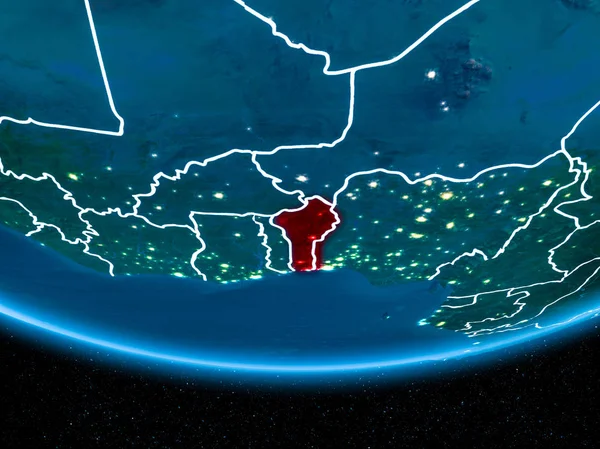 Benin on planet Earth from space at night