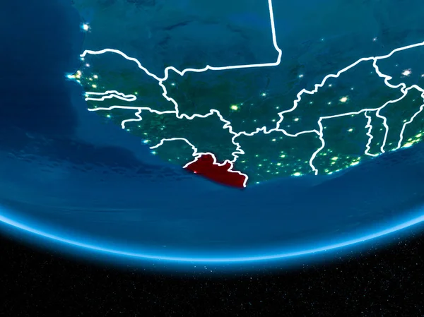Liberia on planet Earth from space at night
