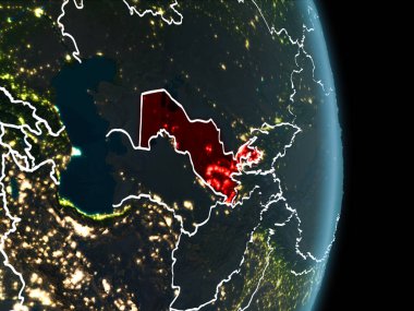 Özbekistan'ın yörünge görünümü geceleri