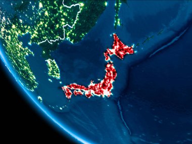 Yörünge görünümü Japonya geceleri