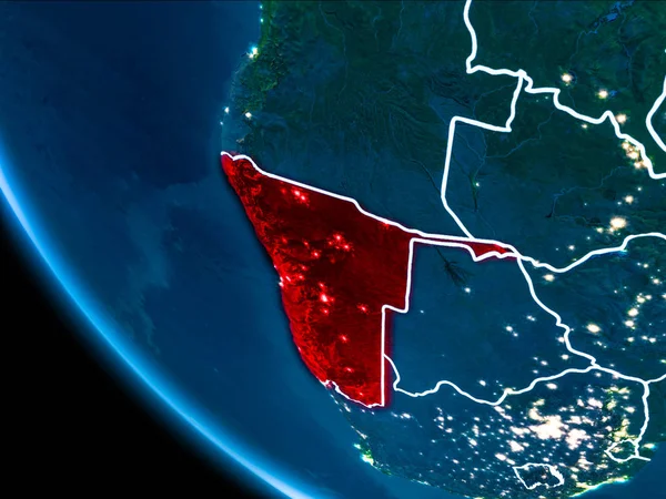 Omloppsbana utsikt över Namibia på natten — Stockfoto