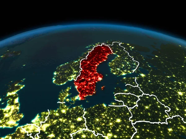 Sverige på jorden på natten — Stockfoto