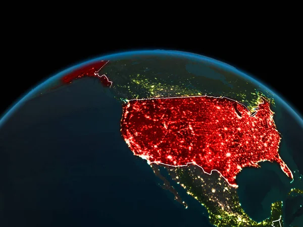 USA na ziemi w nocy — Zdjęcie stockowe
