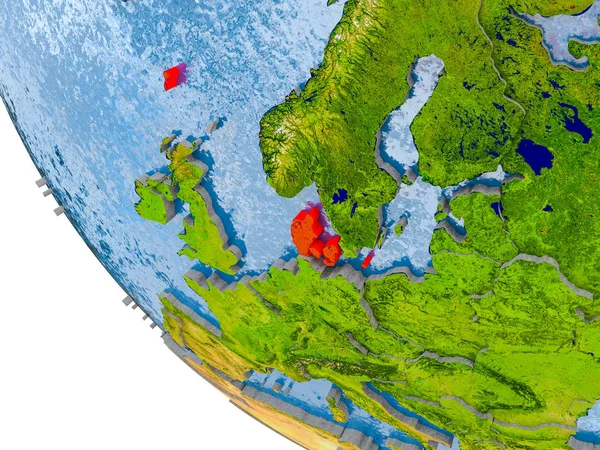 Danmark på jordglob — Stockfoto