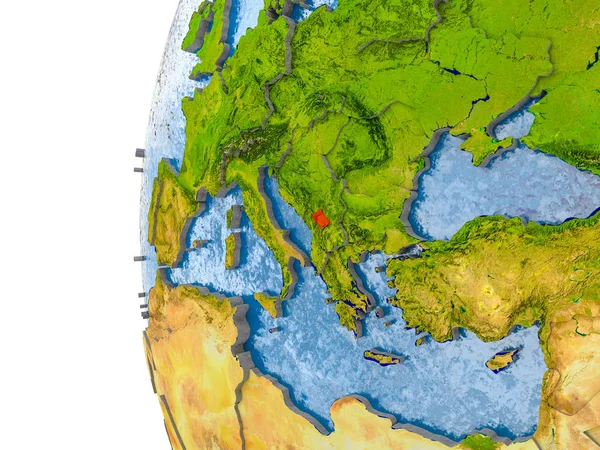 关于地球模型的科索沃地图 — 图库照片