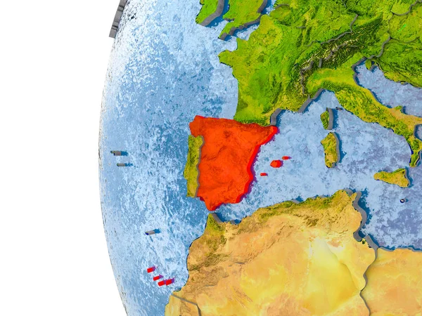 Карта Испании на модели земного шара — стоковое фото