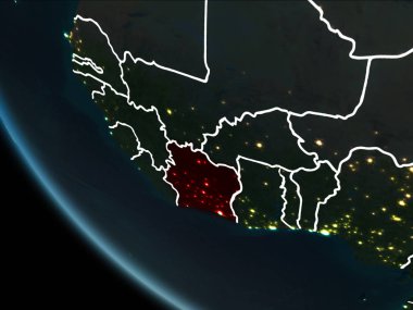 Fildişi Sahili geceleri uydu görünümü