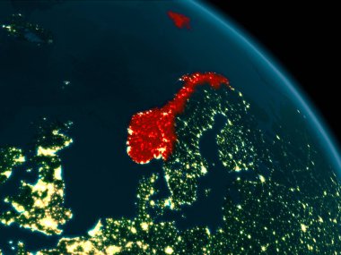Yeryüzünde Norveç'in gece görünümü