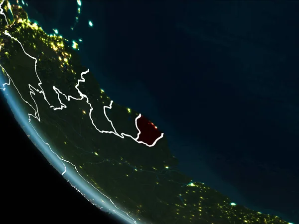 Satélite vista de la Guayana Francesa en la noche —  Fotos de Stock