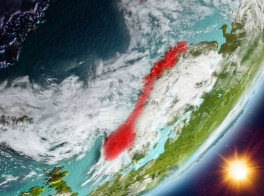 Norveç'in yörünge görünümü gündoğumu sırasında