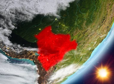 Bolivya'nın yörünge görünümü gündoğumu sırasında