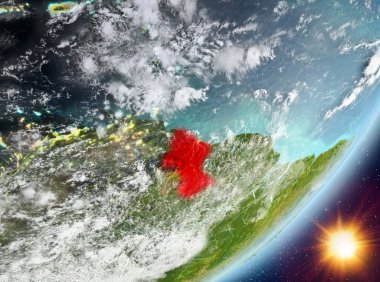 Guyana yörünge görünümü gündoğumu sırasında