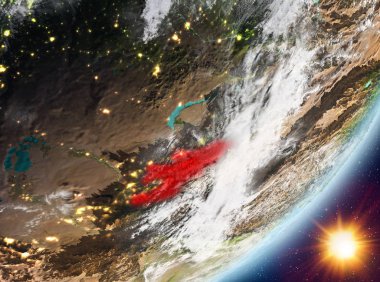 Kırgızistan yörünge görünümü gündoğumu sırasında