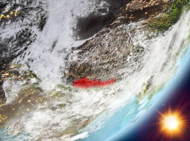 Nepal yörünge görünümü gündoğumu sırasında