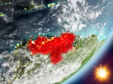 Venezuela yörünge görünümü gündoğumu sırasında