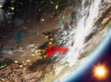 Tacikistan yörünge görünümü gündoğumu sırasında