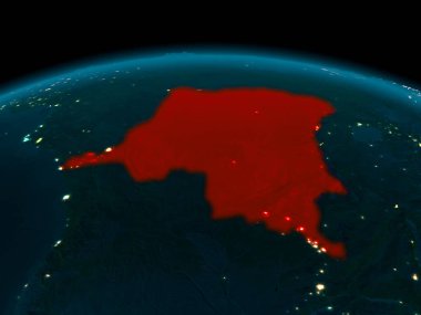 Demokratik Kongo Cumhuriyeti yörünge görünümü geceleri