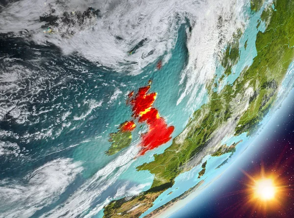 Oběžná dráha Spojeného království během východu slunce — Stock fotografie