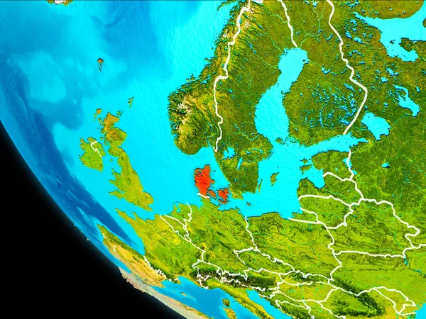 Denemarken op de aarde vanuit de ruimte — Stockfoto