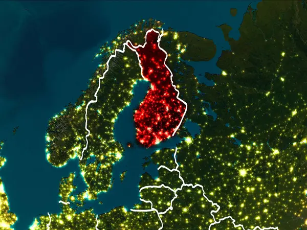 Mapa Finlandii w nocy — Zdjęcie stockowe