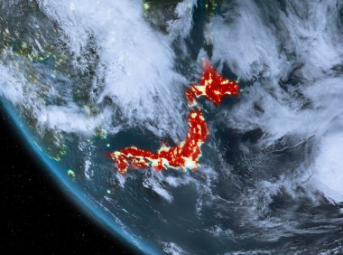 Japonya dünyada gece görünümü