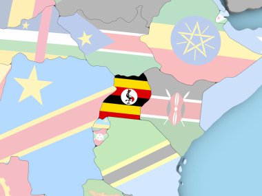 Uganda Haritası dünya üzerinde bayrak ile
