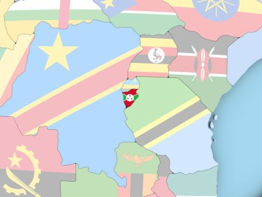 Burundi Haritası dünya üzerinde bayrak ile