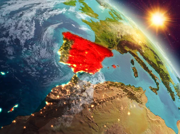 Espanha ao nascer do sol a partir da órbita — Fotografia de Stock